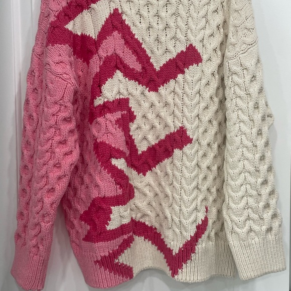 Zara Pink Cream Cable Knit Oversized Sweater Medium/Large - Picture 3 of 3
